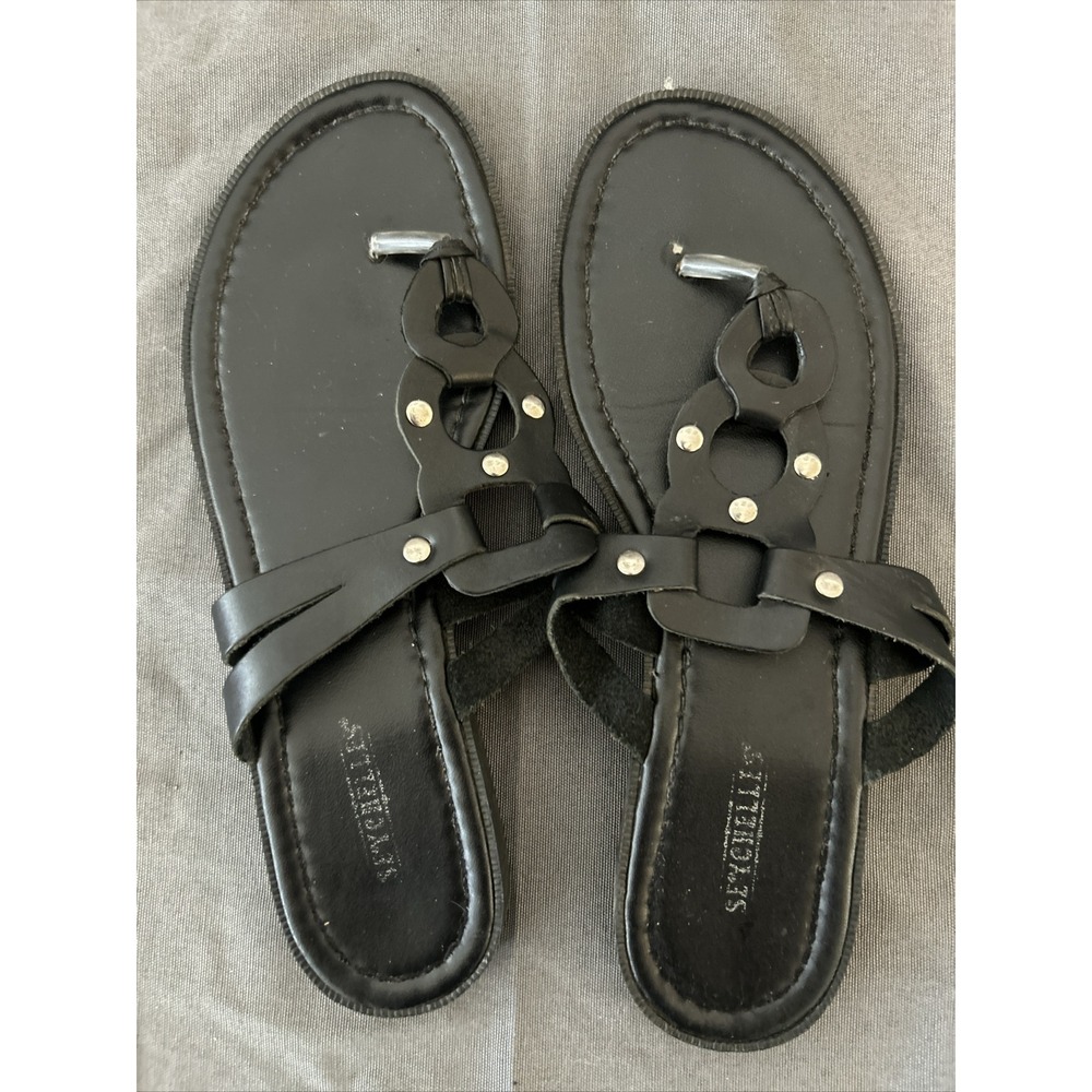 Seychelles Black T Strap Sandals With Silver Details - Size 8.5